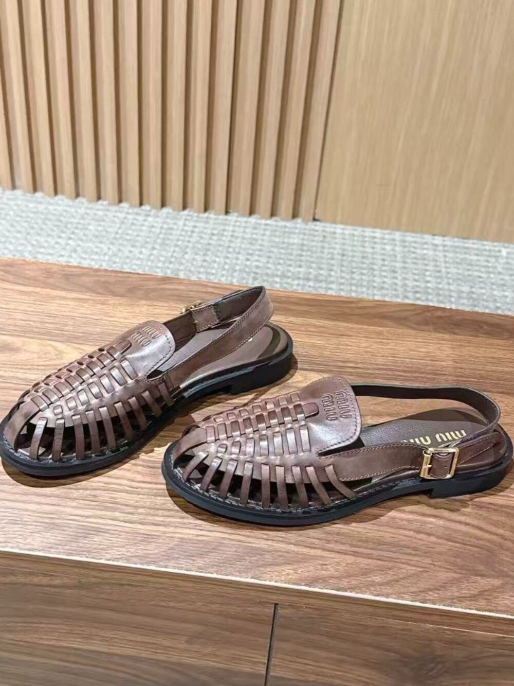 Miu Miu Brown Woven Fisherman Sandals